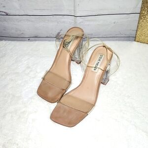 Steve Madden Clear Ankle Strap Block Heels 7